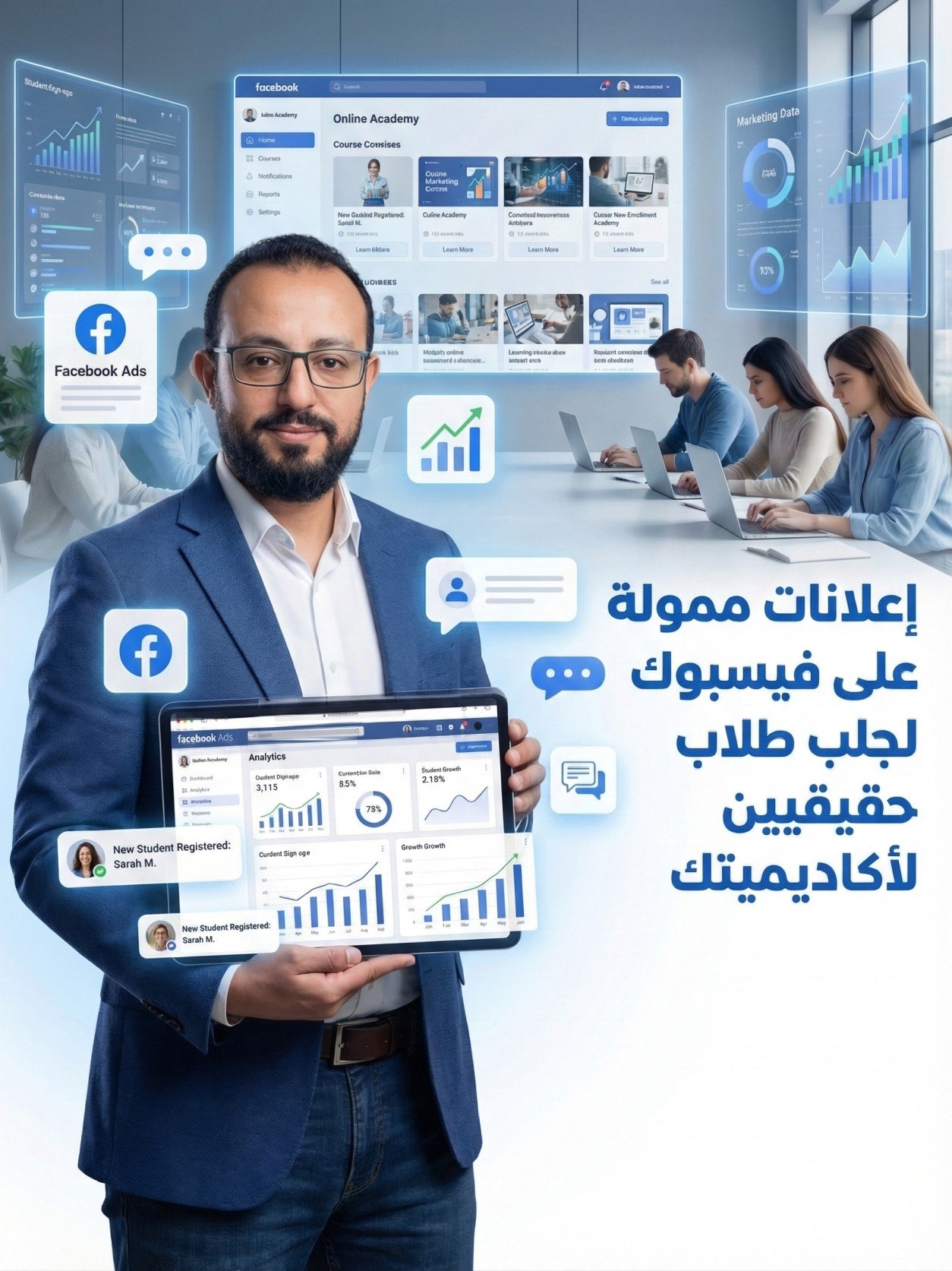 اعلانات ممولة على الفيسبوك للأكاديميات التعليمية